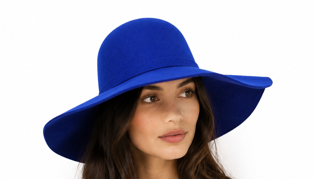 Jessica McClintock Wool Felt Royal Blue Wide Brim Floppy Hat Bow One Size